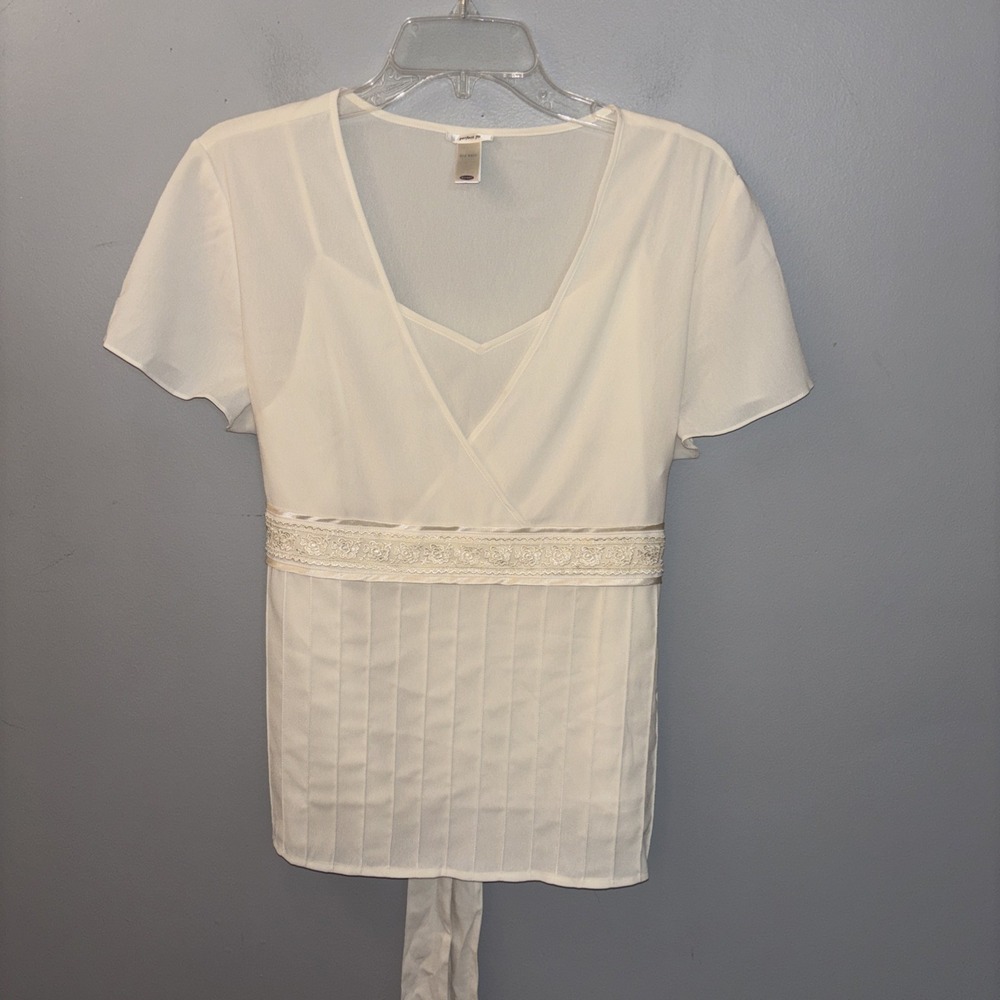 VTG Old Navy Cream 2pc Camisole Blouse Pleated Size‎ L Dainty Fairycore Festival